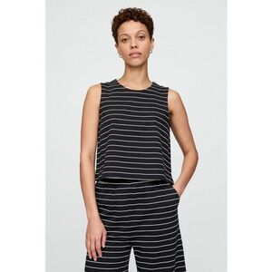 Top din bumbac organic cu model in dungi si decolteu la baza gatului imagine