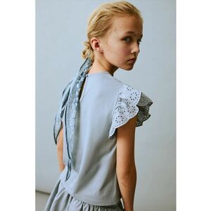 Tricou din bumbac cu maneci din dantela sangallo imagine