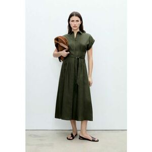 Rochie midi din amestec de lyocell si in cu cordon in talie imagine