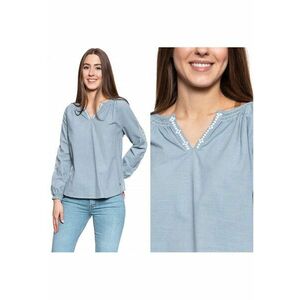 Bluza Dama - Edda V Embroidery - Croi Normal - Fara Inchidere - Maneci Lungi - 100% Bumbac - S Intl - Albastru imagine