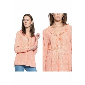 Bluza Dama - Emma V Flounce - Croi Normal - Lejera - Nasturi - Mansete Lungi - S Intl - Portocalie imagine