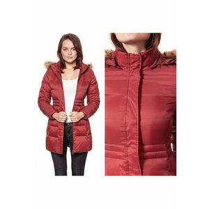 Jacheta de iarna pentru femei - LONG PUFFER - Poliamida - Cu gluga - Fermoar - Rosu - imagine