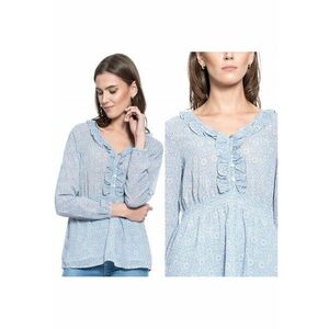 Bluza Dama - Emma V Flounce - Croi Normal - Lejera - Nasturi - Decolteu In V - S Intl - Albastru imagine