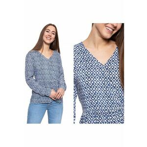 Bluza Dama - Erika V Printed - Croi Normal - Fara Inchidere - Maneci Lungi - 100% Bumbac - S Intl - Albastru imagine