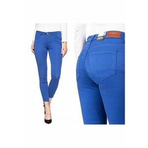 Pantaloni din stofa pentru femei SKINNY CROP W27 L32 - Bumbac - Casual - Uni - Croiala ajustata - Capri - Fermoar - Confortabil - Albastru imagine