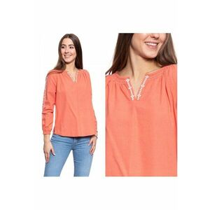 Bluza Dama - Edda V Embroidery - Croi Normal - Fara Inchidere - Maneci Lungi - 100% Bumbac - S Intl - Portocalie imagine