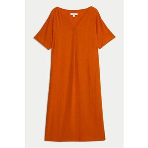Rochie midi din amestec de in cu decolteu in V imagine