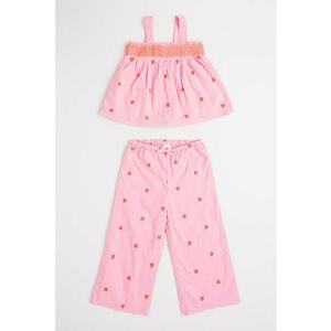 Set de top de bumbac cu broderie si pantaloni imagine