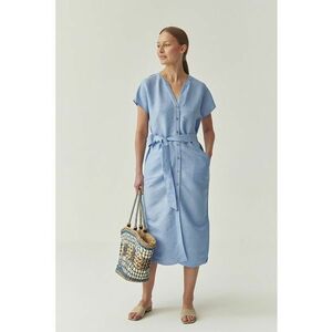 Rochie midi din amestec de in cu cordon in talie imagine