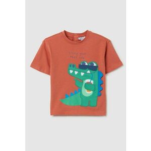 Tricou din bumbac cu imprimeu si decolteu la baza gatului imagine