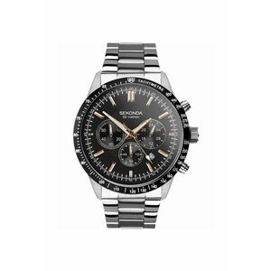 Ceas pentru barbati mecanism quartz - Inox - bratara argintie - cadran negru - rezistent la apa 5 ATM imagine