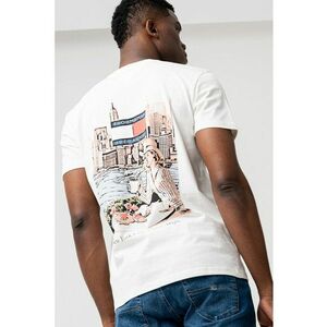 Tricou de bumbac cu imprimeu si decolteu la baza gatului imagine