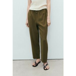 Pantaloni largi cu model uni si snur de ajustare in talie imagine