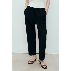 Pantaloni largi cu model uni si snur de ajustare in talie imagine