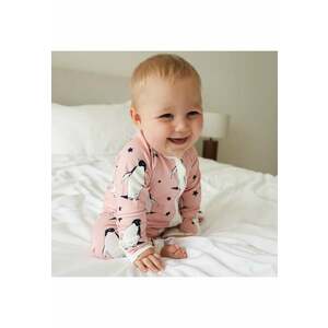 Pijamale lungi din bambus cu fermoar reversibil - - Pink Penguin - Roz - pentru fetite imagine
