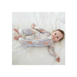 Pijamale lungi din bambus cu fermoar reversibil - - Bunny Rabbit - Gri cu model Iepurasi - pentru fetite si baietei imagine