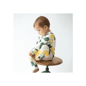 Pijamale lungi din bambus cu fermoar reversibil - - Lemons - Alb Verde Galben - pentru baieti imagine