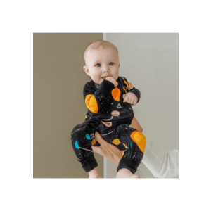 Pijamale lungi din bambus cu fermoar reversibil - - Galaxy - Negru cu model planete - pentru baieti imagine