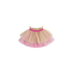 Fusta tutu din tull cu banda roz in talie si volane - Hope - Roz Fucsia si Bej - pentru fetite imagine