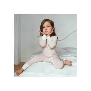 Pijamale lungi din bambus cu fermoar reversibil - - LoveHearts - Nude cu Inimioare Albe - pentru fetite imagine