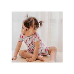 Pijamale scurte din bambus cu fermoar reversibil - Shortie - Lobster - Alb cu model Homar Roz - pentru fetite imagine