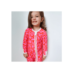 Pijamale lungi din bambus cu fermoar reversibil - - Groovy Love - Roz aprins - pentru fetite imagine
