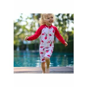 Costum de baie cu protectie solara UPF 50+ - - Swimster Flamingo - Rosu si Alb - pentru fetite imagine