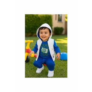 Set 3 piese sport: Bluza cu maneca lunga imprimata - pantaloni si vesta - Gaming Mode - Albastru Electric si Alb - pentru baietei imagine