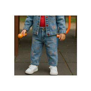Blugi cu elastic in talie - - It`s Our Nature - Albastru Denim - pentru fetite imagine