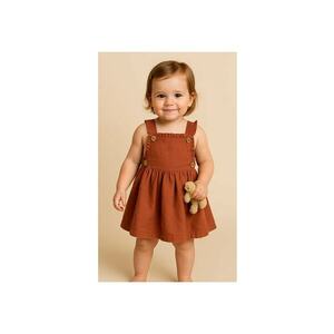 Rochie sarafan babydoll - Retro Journey - Caramiziu - pentru fetite imagine