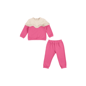 Set 2 piese sport: Bluza cu maneca lunga si volan si pantalon - Hope - Roz Fucsia si Bej - pentru fetite imagine
