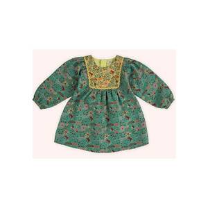 Rochie cu maneca lunga - Retro Journey - Verde & Galben - pentru fetite imagine