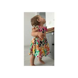 Rochie cu fundita roz si volane la maneci - Hope - Bej cu buline colorate - pentru fetite imagine