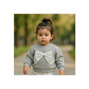 Bluza groasa cu maneca lunga si fundita din tull - - Little Ballerina - Gri Melanje - pentru fetite imagine