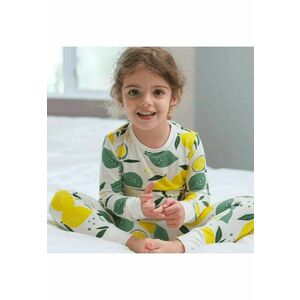 Pijamale 2 piese - material din bambus - - Lemons - Alb Verde Galben - pentru baieti imagine