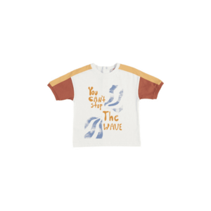 Tricou cu imprimeu si maneci colorate - Wave Crew - Ecru - pentru baietei imagine
