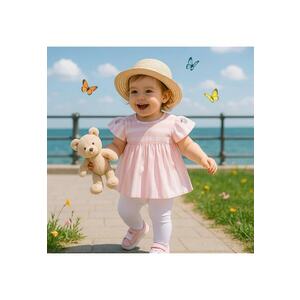 Bluza babydoll - Flowers - Roz cu dungi albe - pentru fetite imagine