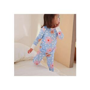 Pijamale 2 piese - material din bambus - - Daisy - Bleu cu floricele Roz - pentru fetite imagine