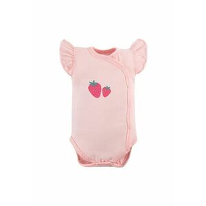 Body cu maneca scurta tip volan si model capsunele - - Strawberry and Love - Roz - pentru fetite imagine