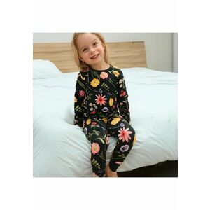 Pijamale 2 piese - material din bambus - - WildFlower - Verde Inchis cu floricele Multicolore - pentru fetite imagine