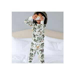 Pijamale 2 piese - material din bambus - - Jungle - Alb si Verde - pentru baieti imagine