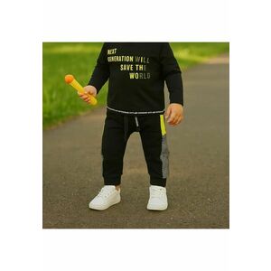 Pantaloni sport cu dunga galbena in parti - City Boys - Negru si Galben Fosforescent - pentru baietei imagine