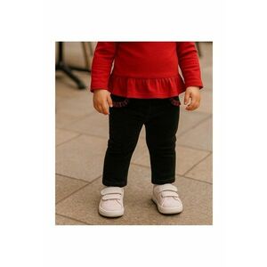 Pantaloni cu volan rosu la buzunare - Stuart - Negru - pentru fetite imagine