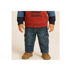 Blugi cargo cu talie elastica si buzunare in parti - Athletic Team - Albastru Denim - pentru baietei imagine