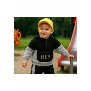 Hanorac cu gluga - fermoar si buzunar in fata - City Boys - Gri si Negru - pentru baietei imagine