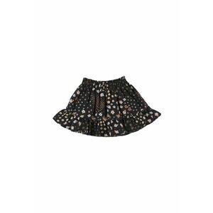 Fusta cu volan si imprimeu floral - Blossoms - Negru cu floricele - pentru fetite imagine