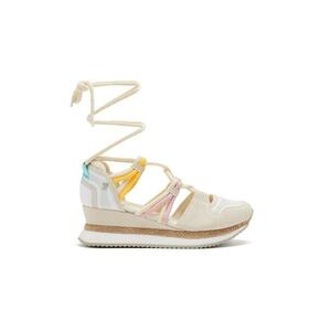 Sandale din piele intoarsa cu talpa demi-wedge si insertii din material textil imagine