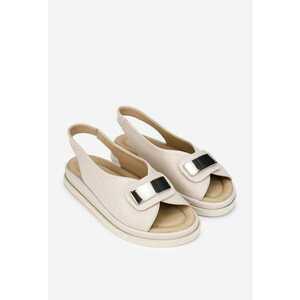 Sandale dama bej din piele naturala cu ornament imagine