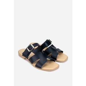 Sandale stil papuc dama din piele bleumarin imagine