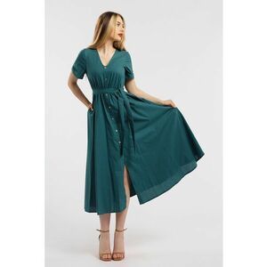Rochie midi cu croiala evazata si cordon in talie imagine